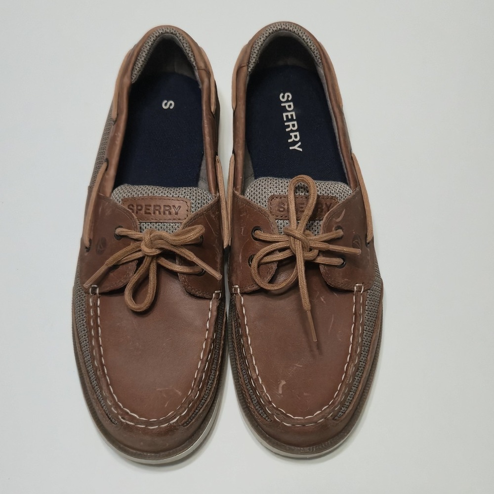 Sperry Surveyor 2-Eye Brown Leather Mesh Mens Boat Shoes Size 12 M STS22067